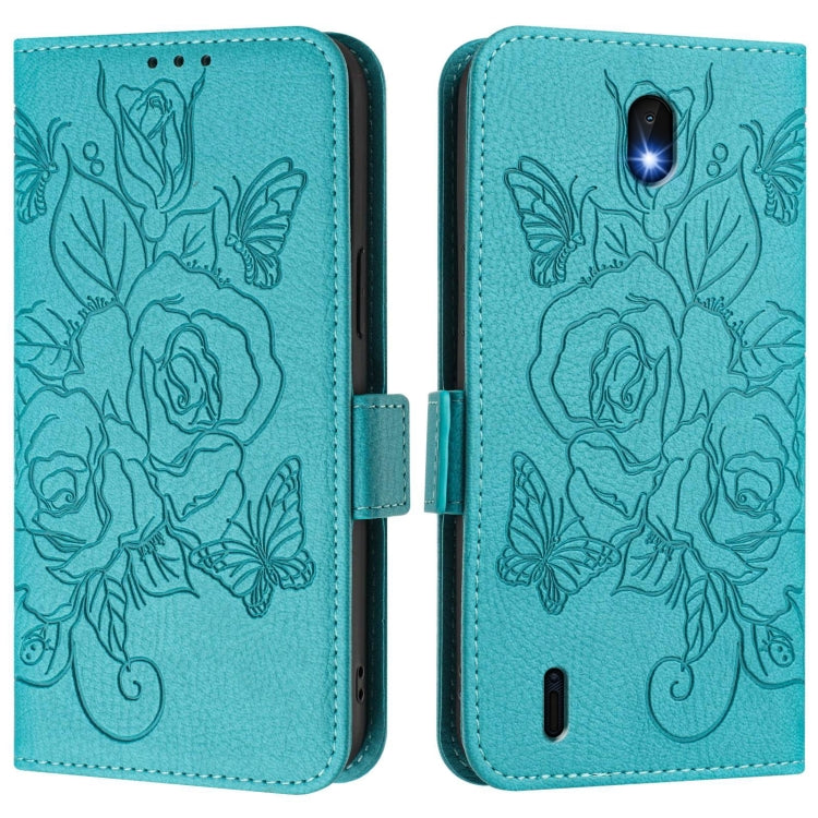 For Nokia C01 Plus / C1 2nd Edition Embossed Rose RFID Anti-theft Leather Phone Case