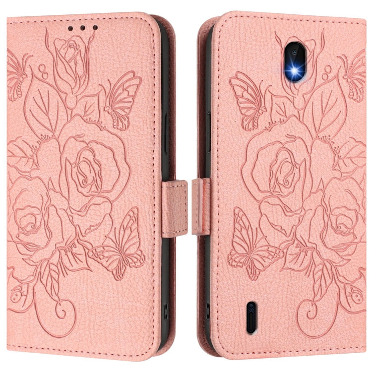 For Nokia C01 Plus / C1 2nd Edition Embossed Rose RFID Anti-theft Leather Phone Case
