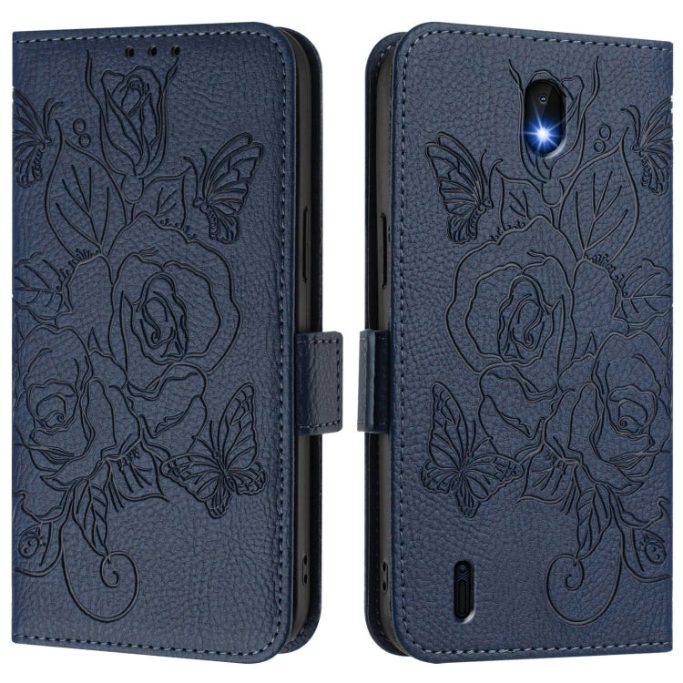 For Nokia C01 Plus / C1 2nd Edition Embossed Rose RFID Anti-theft Leather Phone Case