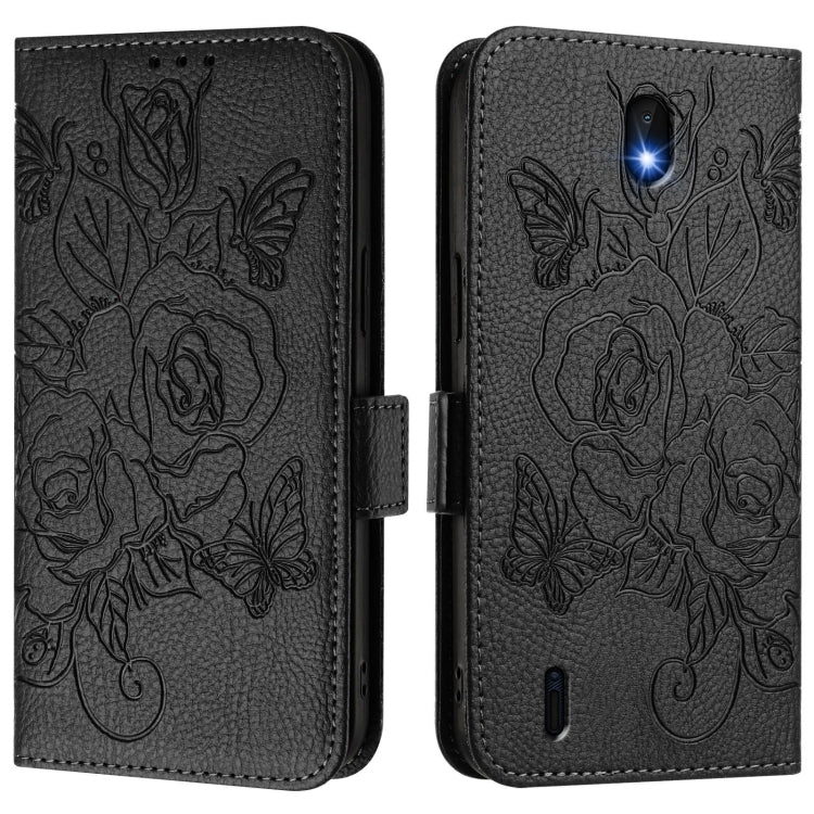 For Nokia C01 Plus / C1 2nd Edition Embossed Rose RFID Anti-theft Leather Phone Case