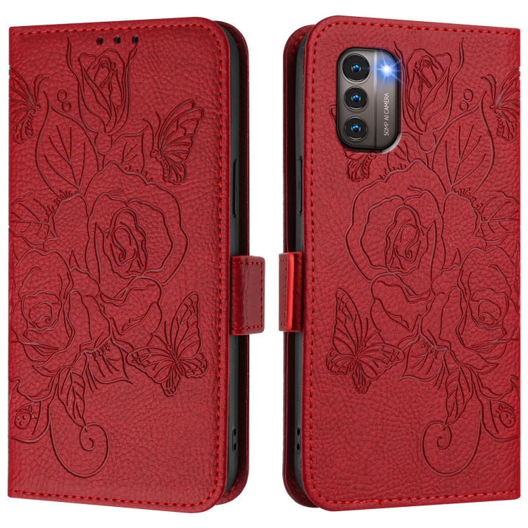 For Nokia G21 / G11 Embossed Rose RFID Anti-theft Leather Phone Case