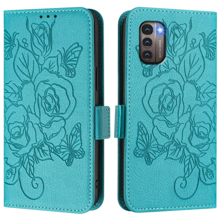 For Nokia G21 / G11 Embossed Rose RFID Anti-theft Leather Phone Case