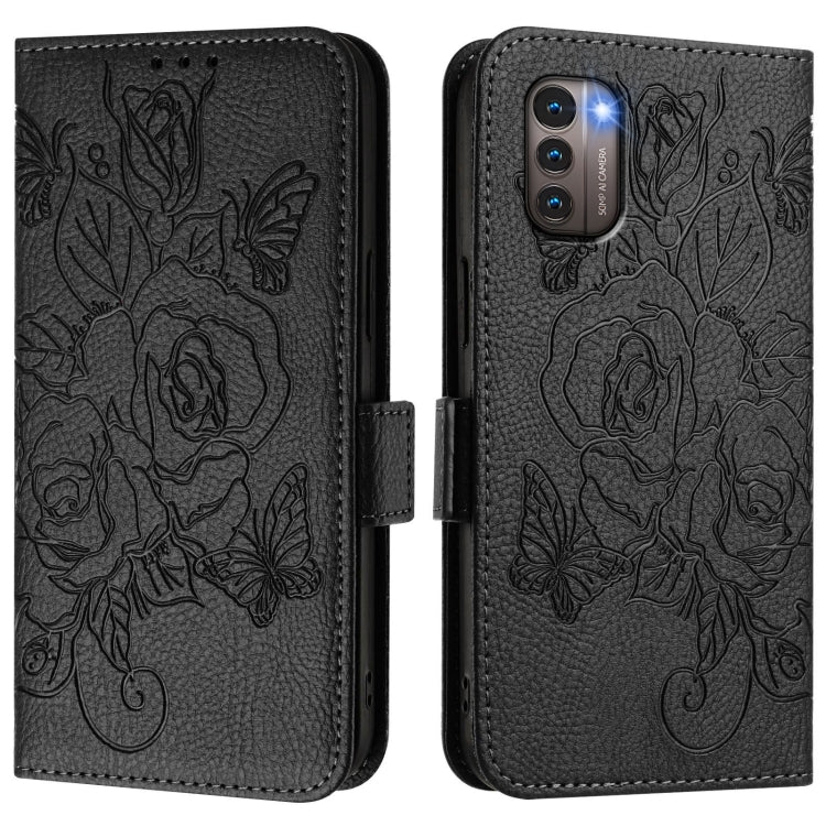 For Nokia G21 / G11 Embossed Rose RFID Anti-theft Leather Phone Case