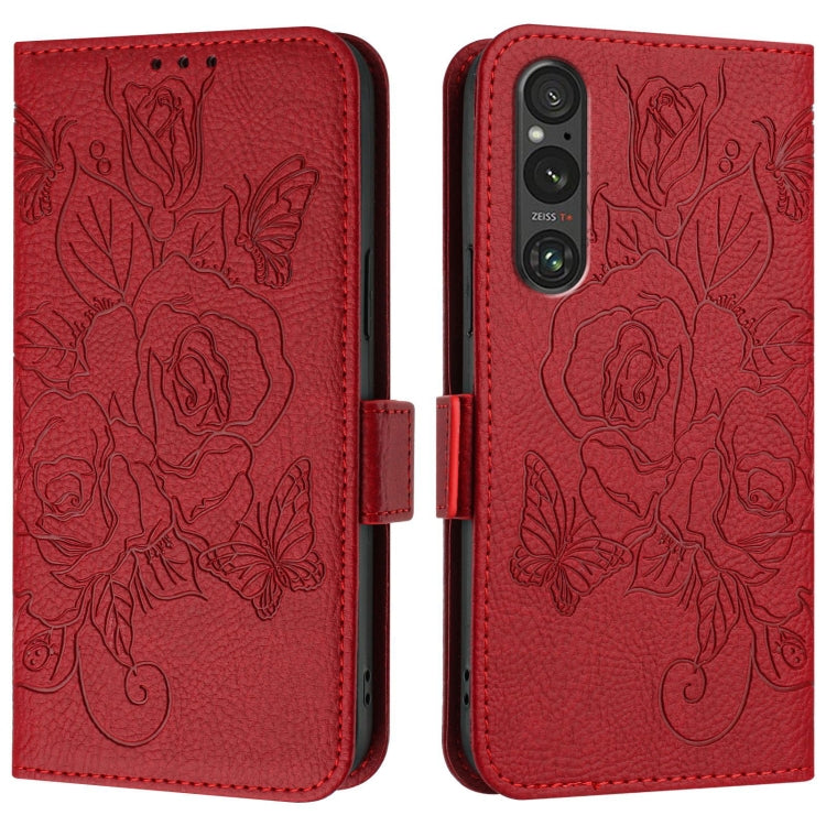 For Sony Xperia 1 V Embossed Rose RFID Anti-theft Leather Phone Case