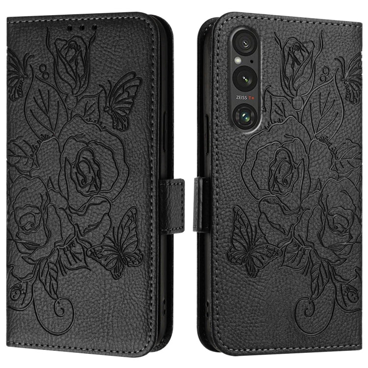 For Sony Xperia 1 V Embossed Rose RFID Anti-theft Leather Phone Case