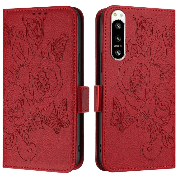 For Sony Xperia 5 IV Embossed Rose RFID Anti-theft Leather Phone Case