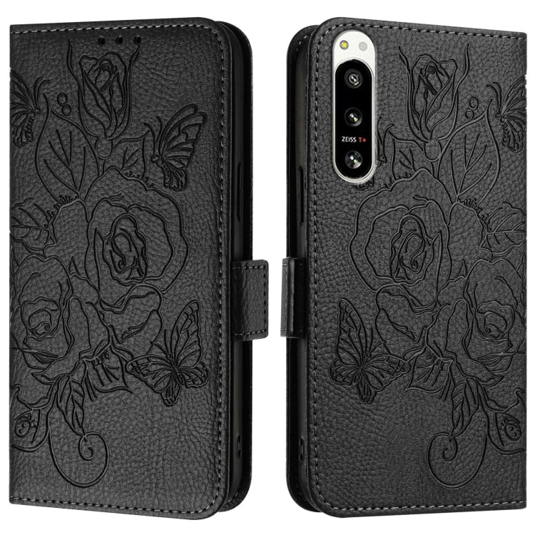 For Sony Xperia 5 IV Embossed Rose RFID Anti-theft Leather Phone Case