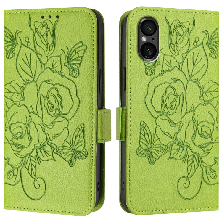 For Sony Xperia 5 V Embossed Rose RFID Anti-theft Leather Phone Case