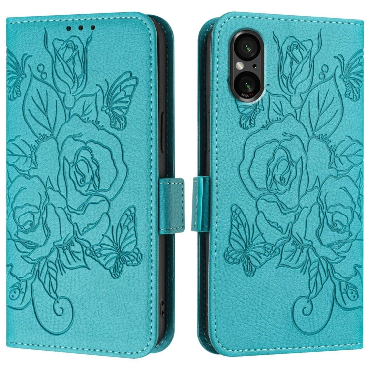 For Sony Xperia 5 V Embossed Rose RFID Anti-theft Leather Phone Case