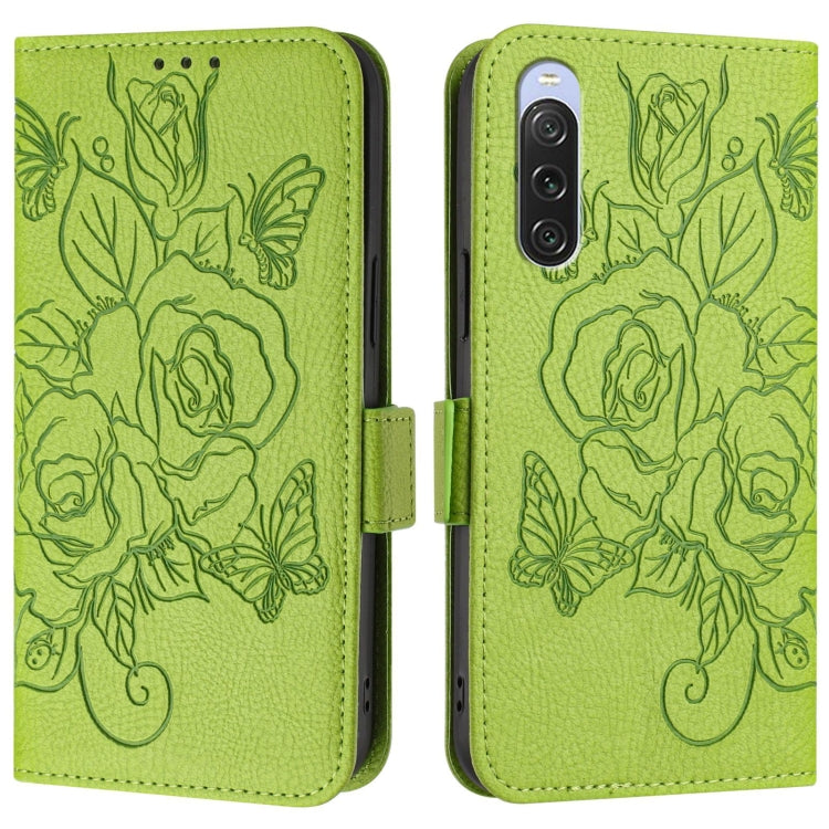 For Sony Xperia 10 V 4G Embossed Rose RFID Anti-theft Leather Phone Case