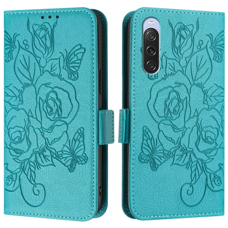 For Sony Xperia 10 V 4G Embossed Rose RFID Anti-theft Leather Phone Case