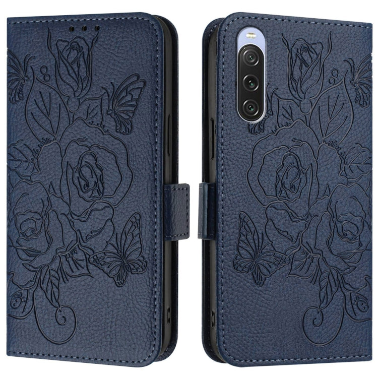 For Sony Xperia 10 V 4G Embossed Rose RFID Anti-theft Leather Phone Case