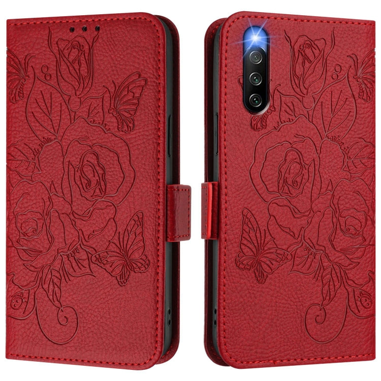 For Sony Xperia 10 IV Embossed Rose RFID Anti-theft Leather Phone Case