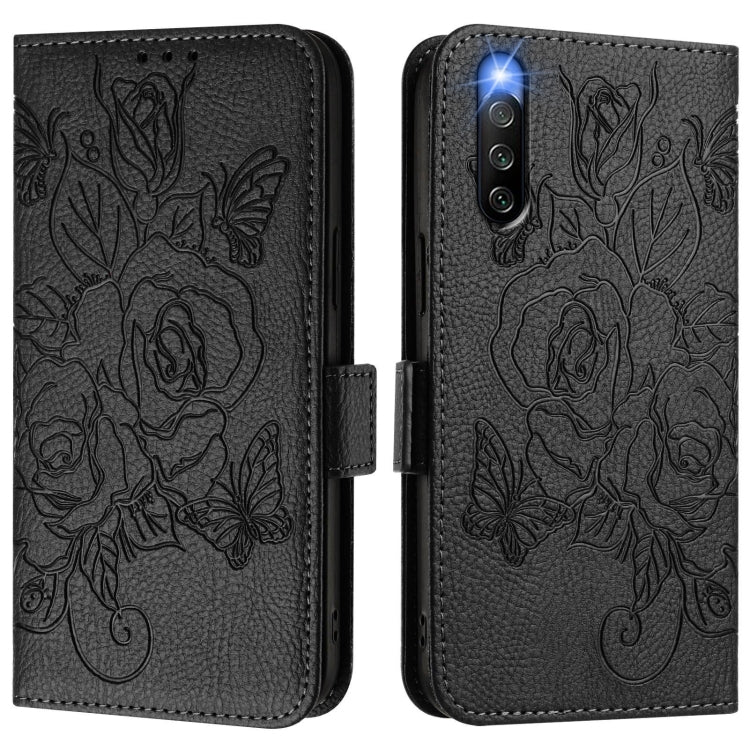 For Sony Xperia 10 IV Embossed Rose RFID Anti-theft Leather Phone Case