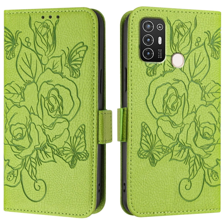 For ZTE Blade A52 Embossed Rose RFID Anti-theft Leather Phone Case