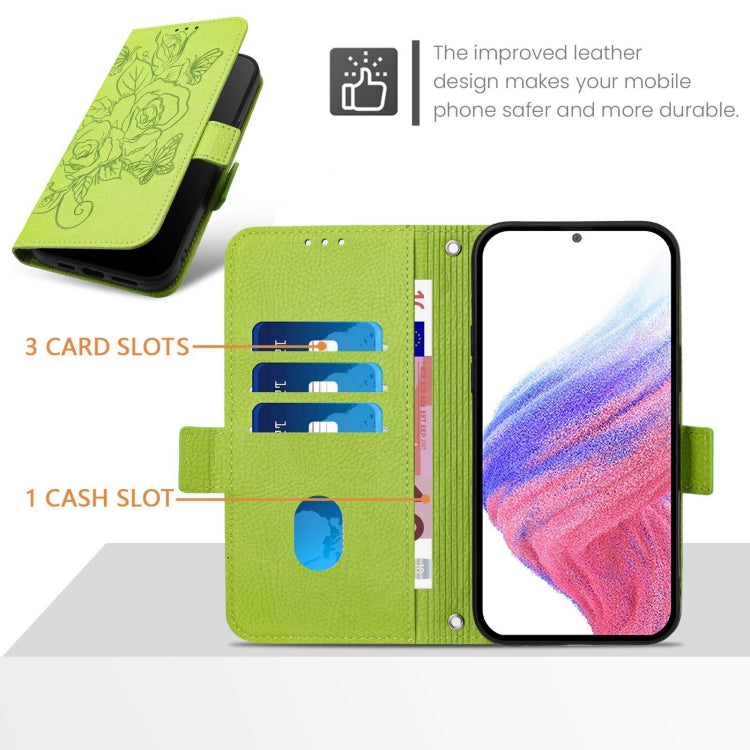 For ZTE Blade A52 Embossed Rose RFID Anti-theft Leather Phone Case