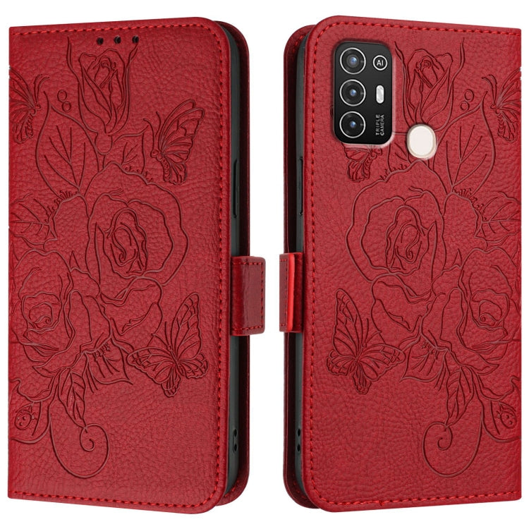 For ZTE Blade A52 Embossed Rose RFID Anti-theft Leather Phone Case
