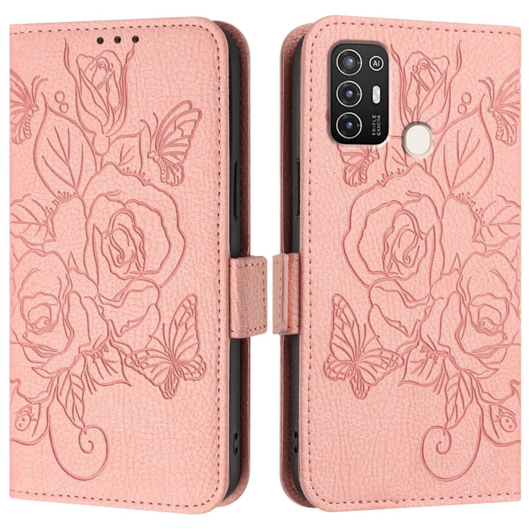 For ZTE Blade A52 Embossed Rose RFID Anti-theft Leather Phone Case