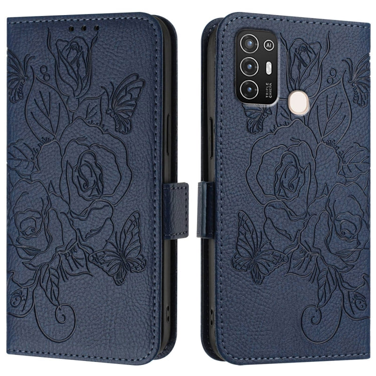 For ZTE Blade A52 Embossed Rose RFID Anti-theft Leather Phone Case
