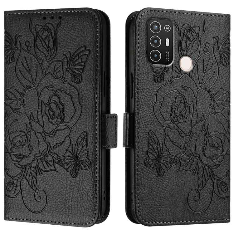 For ZTE Blade A52 Embossed Rose RFID Anti-theft Leather Phone Case