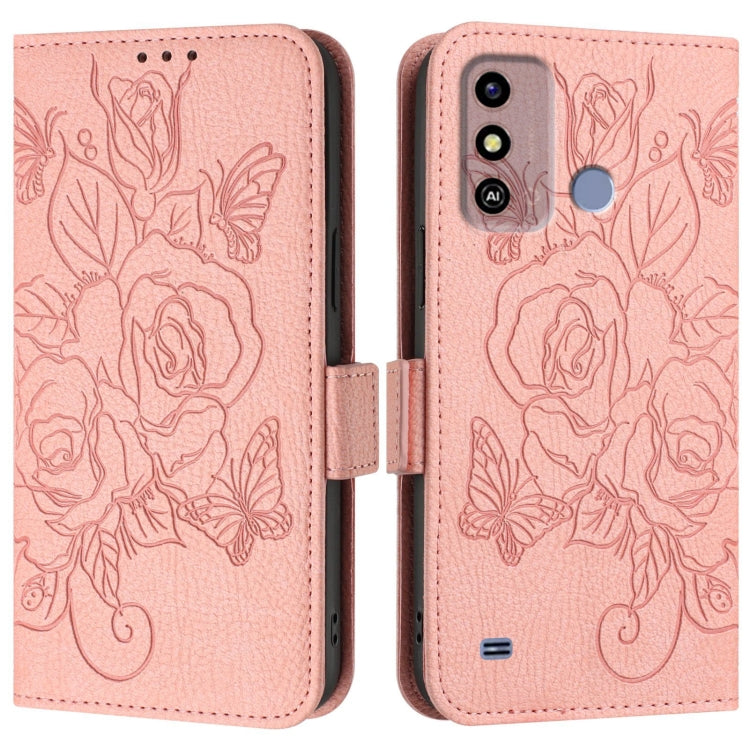 For ZTE Blade A53 Embossed Rose RFID Anti-theft Leather Phone Case