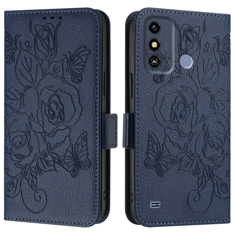 For ZTE Blade A53 Embossed Rose RFID Anti-theft Leather Phone Case