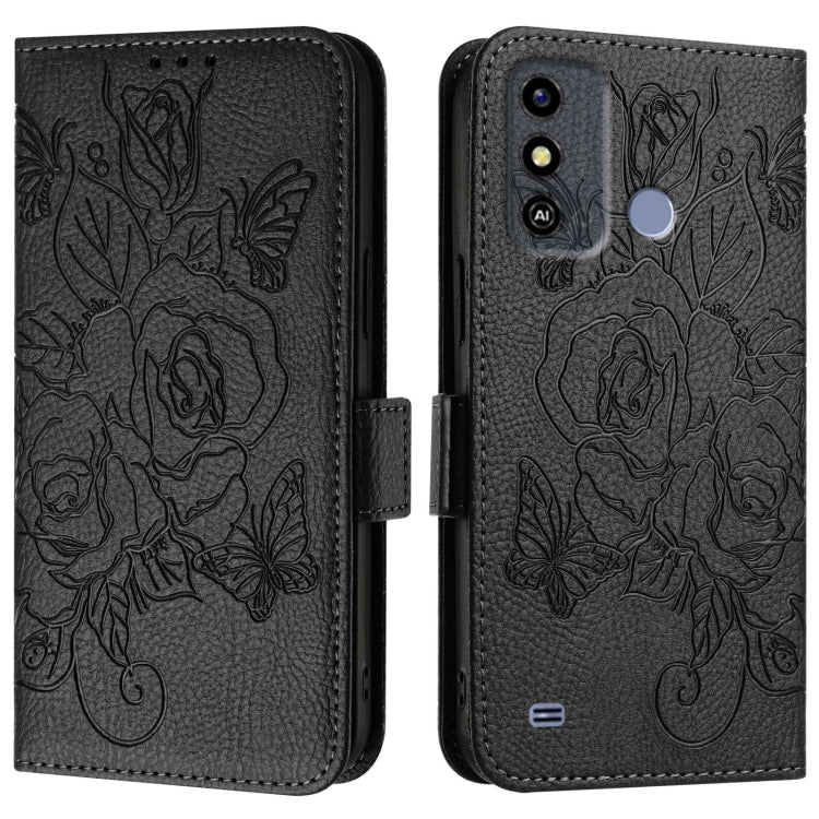 For ZTE Blade A53 Embossed Rose RFID Anti-theft Leather Phone Case