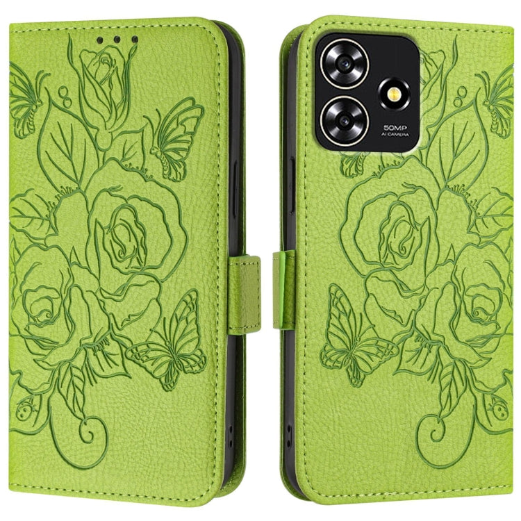 For ZTE Blade A73 4G Embossed Rose RFID Anti-theft Leather Phone Case