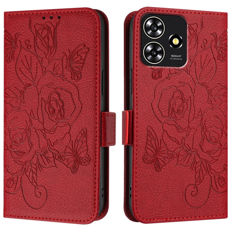 For ZTE Blade A73 4G Embossed Rose RFID Anti-theft Leather Phone Case