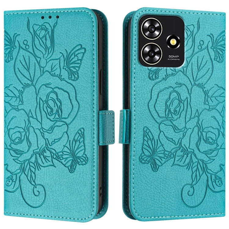 For ZTE Blade A73 4G Embossed Rose RFID Anti-theft Leather Phone Case