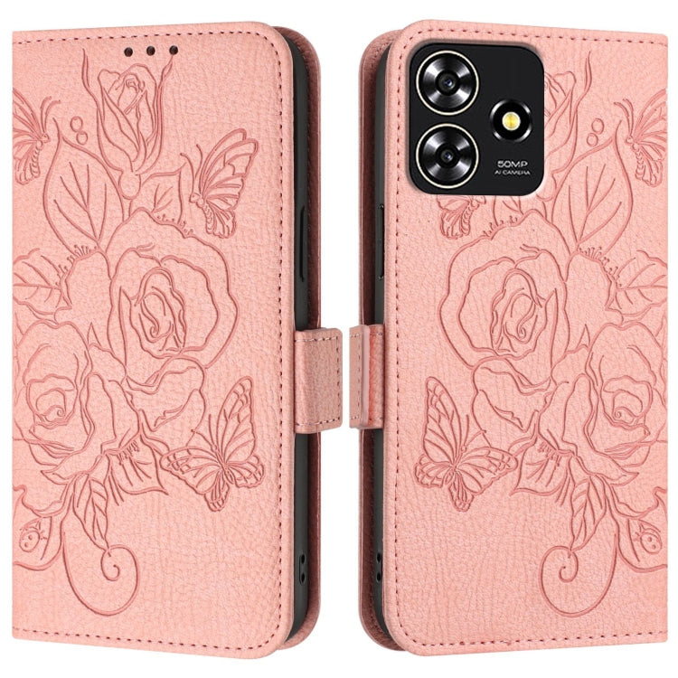 For ZTE Blade A73 4G Embossed Rose RFID Anti-theft Leather Phone Case