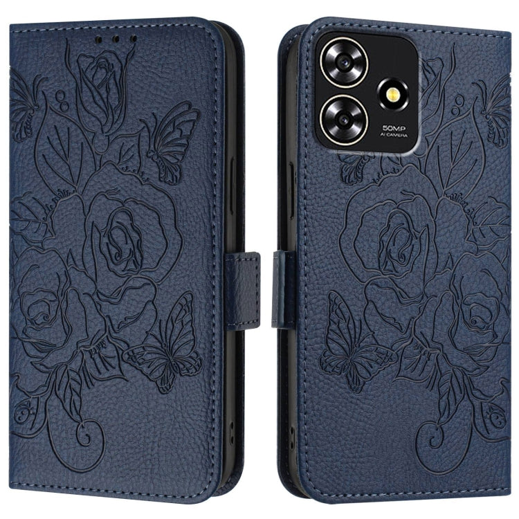 For ZTE Blade A73 4G Embossed Rose RFID Anti-theft Leather Phone Case