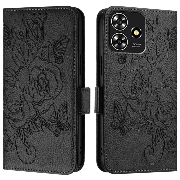 For ZTE Blade A73 4G Embossed Rose RFID Anti-theft Leather Phone Case
