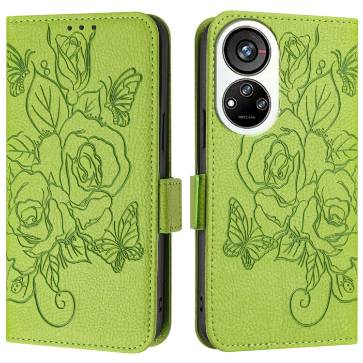For ZTE Blade V40s Embossed Rose RFID Anti-theft Leather Phone Case