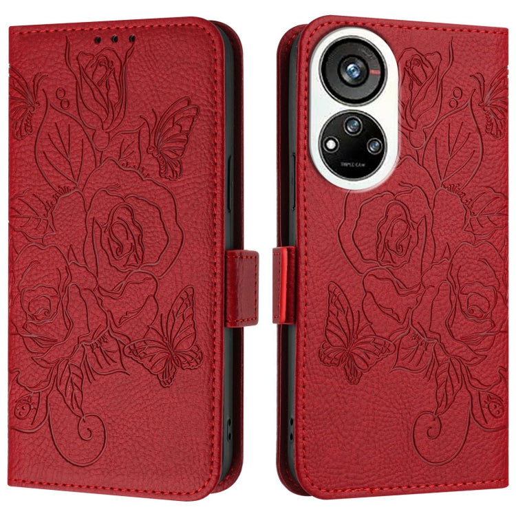 For ZTE Blade V40s Embossed Rose RFID Anti-theft Leather Phone Case
