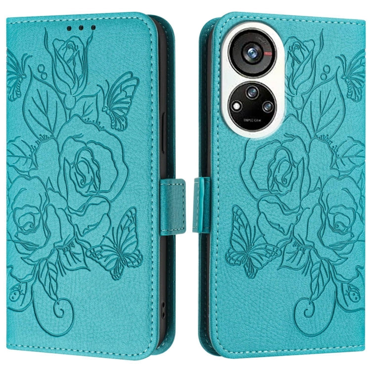 For ZTE Blade V40s Embossed Rose RFID Anti-theft Leather Phone Case