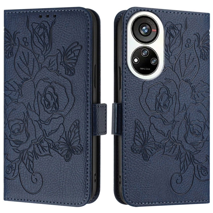 For ZTE Blade V40s Embossed Rose RFID Anti-theft Leather Phone Case