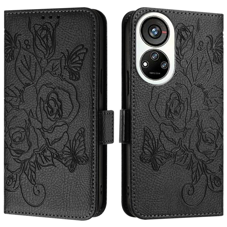 For ZTE Blade V40s Embossed Rose RFID Anti-theft Leather Phone Case