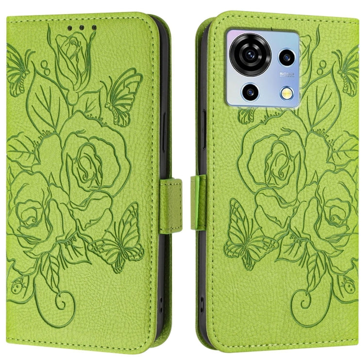For ZTE Blade V50 Vita Embossed Rose RFID Anti-theft Leather Phone Case