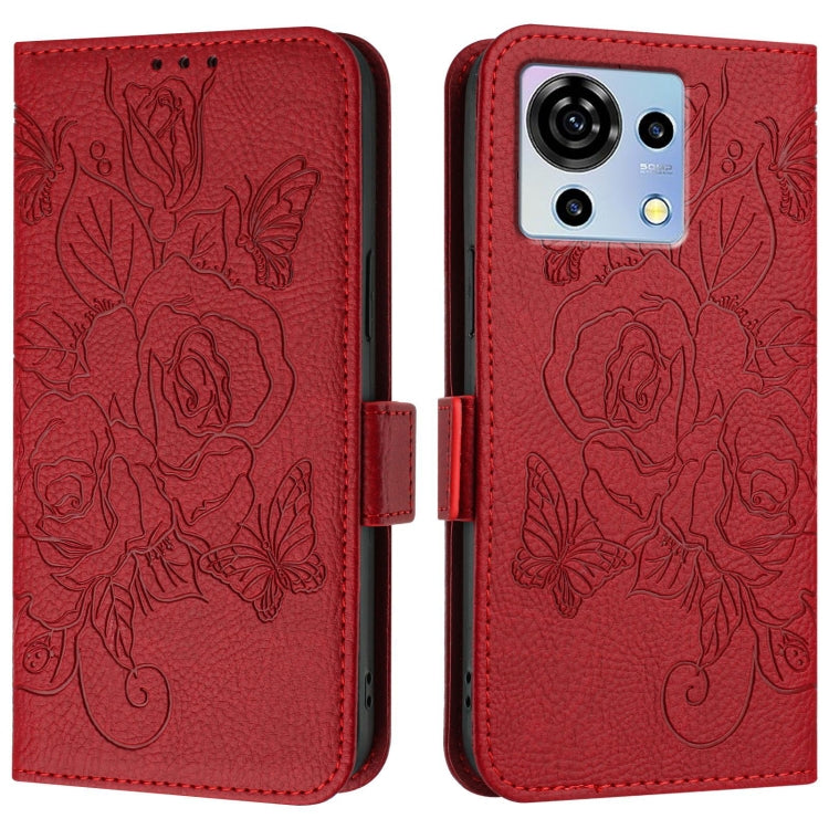 For ZTE Blade V50 Vita Embossed Rose RFID Anti-theft Leather Phone Case