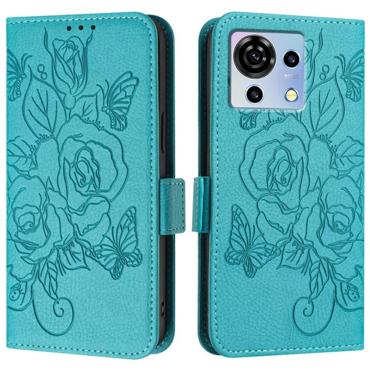 For ZTE Blade V50 Vita Embossed Rose RFID Anti-theft Leather Phone Case
