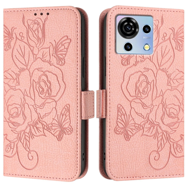For ZTE Blade V50 Vita Embossed Rose RFID Anti-theft Leather Phone Case