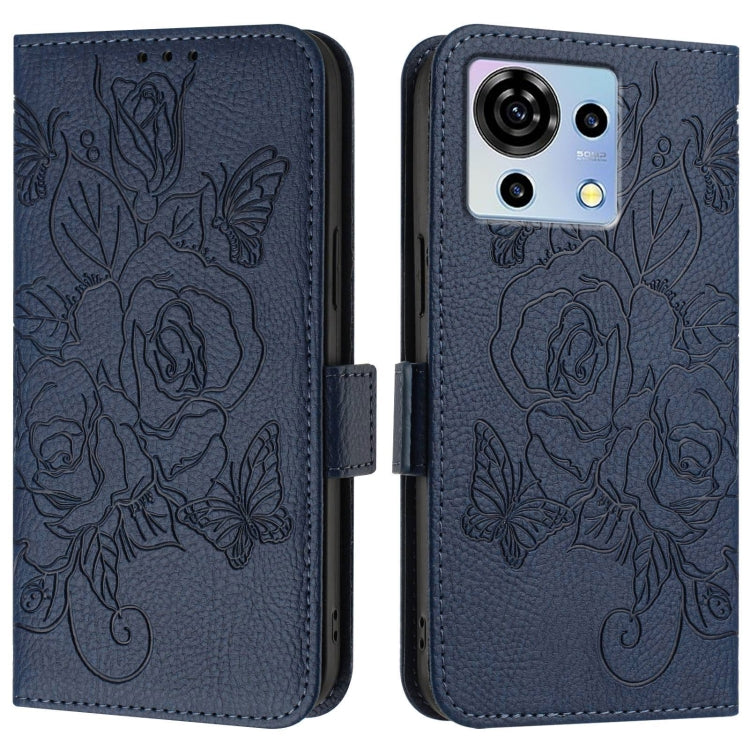 For ZTE Blade V50 Vita Embossed Rose RFID Anti-theft Leather Phone Case