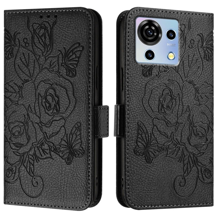 For ZTE Blade V50 Vita Embossed Rose RFID Anti-theft Leather Phone Case