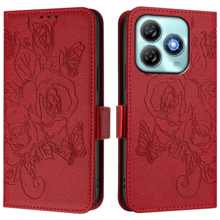 For ZTE Blade A75 4G Embossed Rose RFID Anti-theft Leather Phone Case