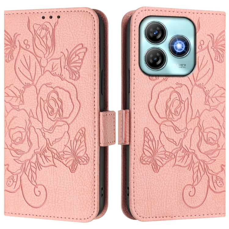 For ZTE Blade A75 4G Embossed Rose RFID Anti-theft Leather Phone Case