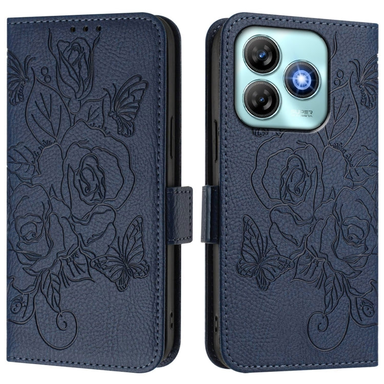 For ZTE Blade A75 4G Embossed Rose RFID Anti-theft Leather Phone Case