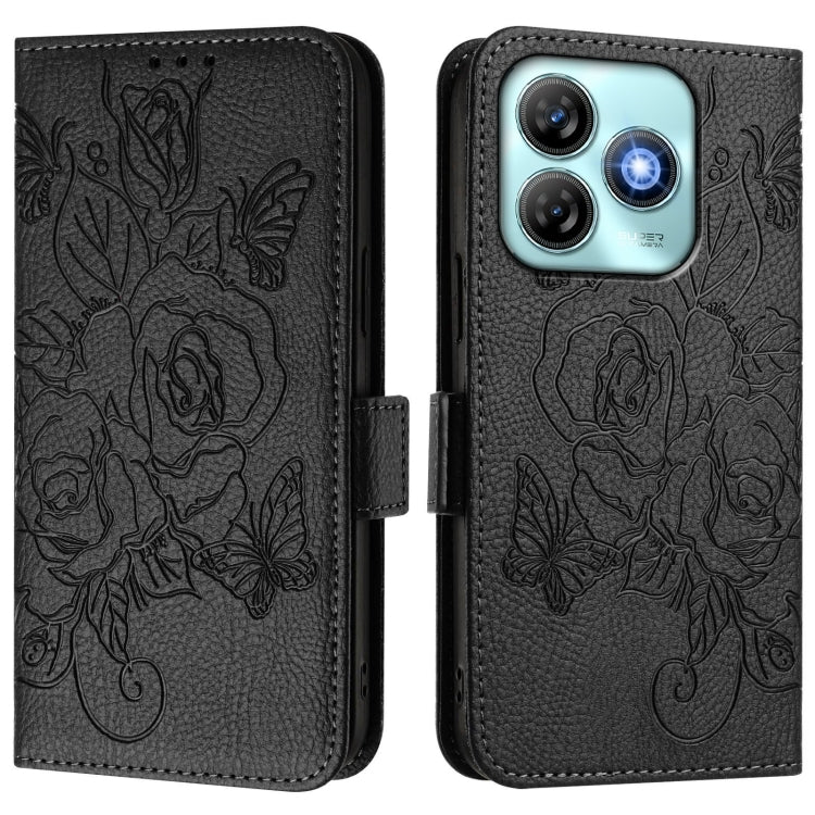 For ZTE Blade A75 4G Embossed Rose RFID Anti-theft Leather Phone Case