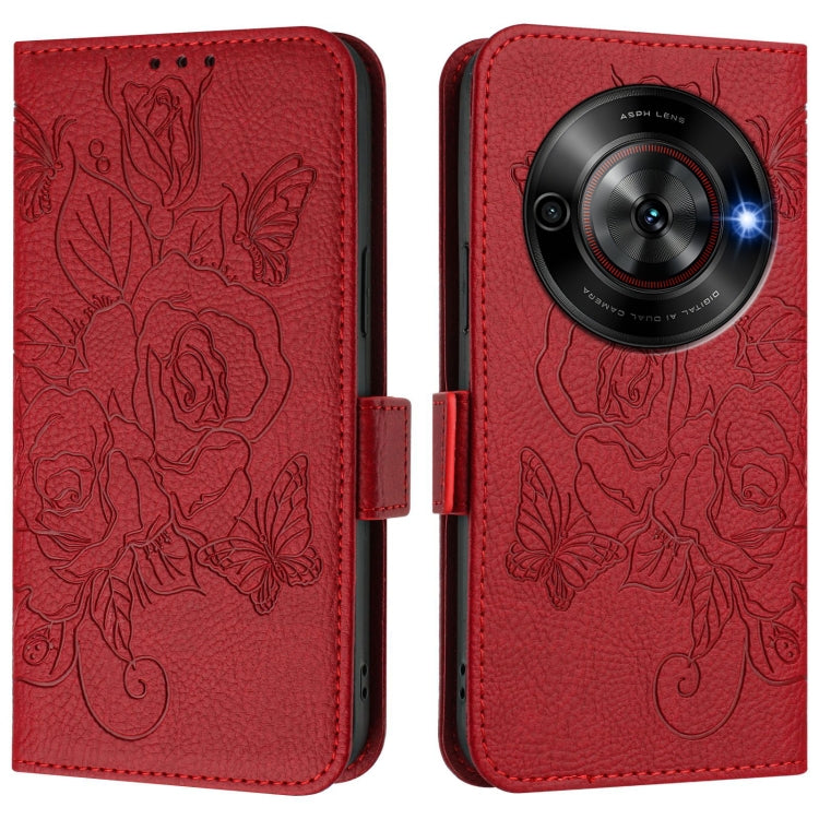 For ZTE Blade A75 5G Embossed Rose RFID Anti-theft Leather Phone Case