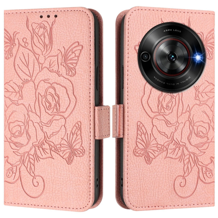 For ZTE Blade A75 5G Embossed Rose RFID Anti-theft Leather Phone Case